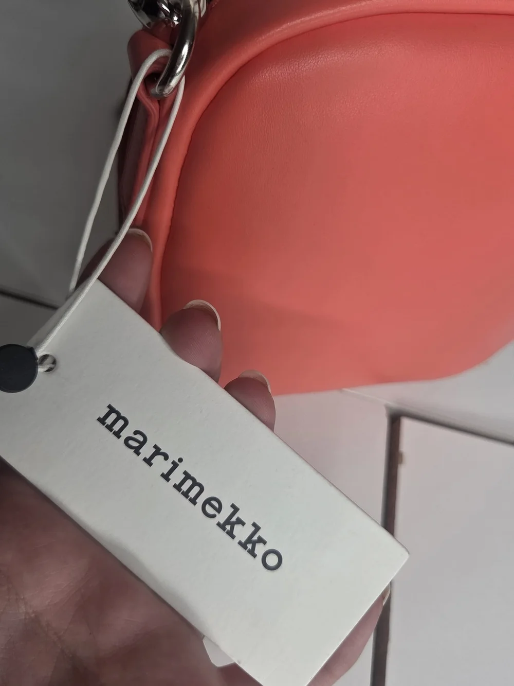 Marimekko Coral Crossbody Bag with Beige Strap